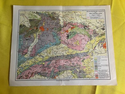 #ad 1900 GERMANY GEOLOGICAL MAP Vintage Alps Bavaria ORIGINAL 11.5 x 9.5quot; C11 3