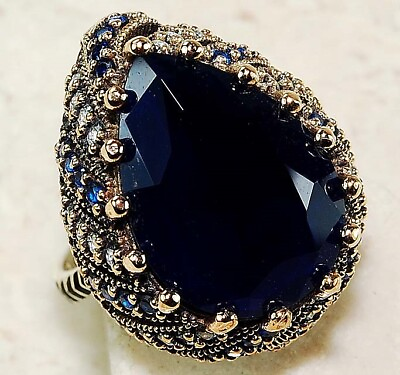 #ad Ottoman Empire Style 12CT Sapphire amp; Topaz 925 Sterling Silver Ring Sz 6 ZB1 1