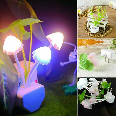 #ad Colorful Mushroom LED Night Light Plug in Lamp Cute Home Bedroom Decor US