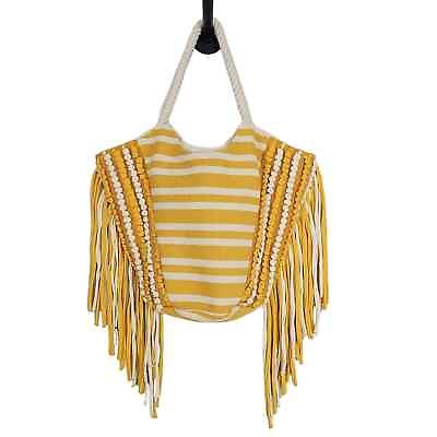 #ad Large Stripe Fringe Macrame Summer Beach Bag Tote Boho Style Bohemian Yellow