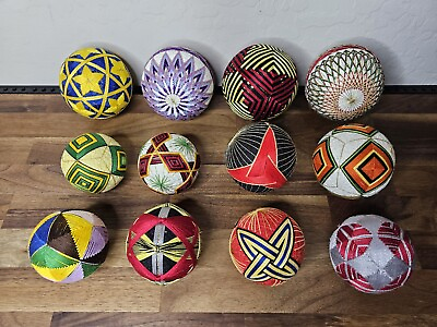#ad Set Of 12 Handmade Japanese Temari Traditional Thread Decorated Balls