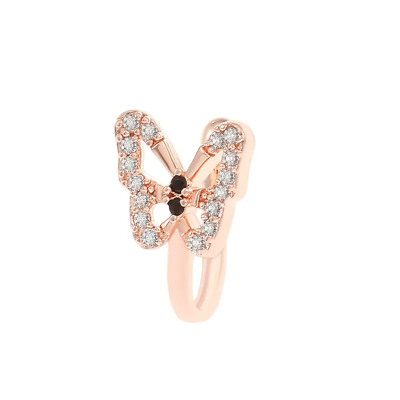 #ad Rose Gold Faux Body Piercings Butterfly Shape Cubic Zirconia Nose Clip New