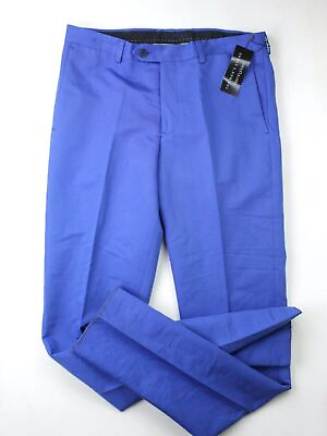 #ad Mens Store Bloomingdales Cotton Linen Slim Fit Size 36 Dress Pants Royal Blue