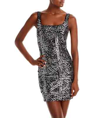 #ad Aqua Black Silver Sequined Short Mini Dress L67422 Womens Size XL