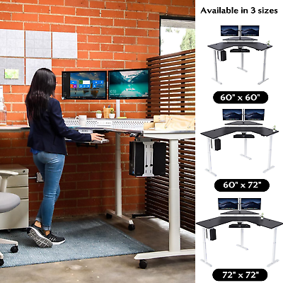 #ad Powerlift L Shaped Standing Desk Electric Height Adjustable Corner Desk