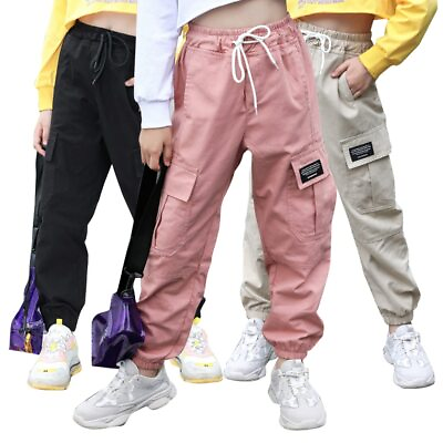 #ad Kids Girls Sport Pants Cotton Casual Printed Teenage Cargo Children Trousers