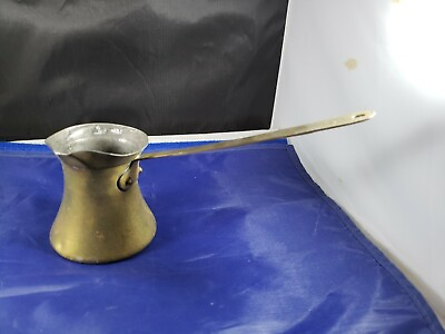 #ad VINTAGE BRASS POT LADLE DIPPING BUCKET OLD GRAVY POURER HANDLE MARKED 5