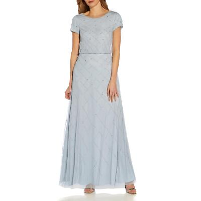 #ad Adrianna Papell Womens Blue Mesh Maxi Evening Dress Gown 4 BHFO 0671