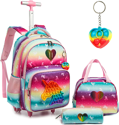 #ad Unicorn Rolling Backpack for Girls Wheels Backpacks for Elementary Student Wheel