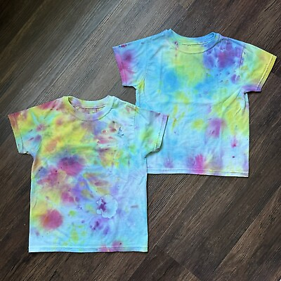 #ad Lot of 2 Small Tie Dye Youth Hanes T Shirt Youth Size S Unisex Boys Girls Kids