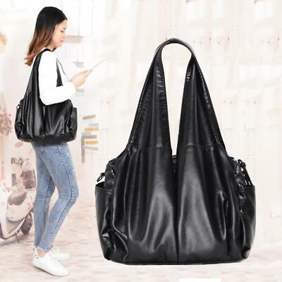 leather hobo Handbags Women#x27;s Shoulder Crossbody Bags Solid Purse Large Black $45.77