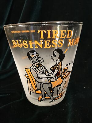 #ad Vintage Novelty Tired Business Man#x27;s Nite Cap Frosted Jigger 50#x27;s 60#x27;s EUC