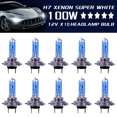 #ad 10pcs H7 Headlight bulbs Xenon Optic Halogen Lamps Super White 12V 100W 6000K