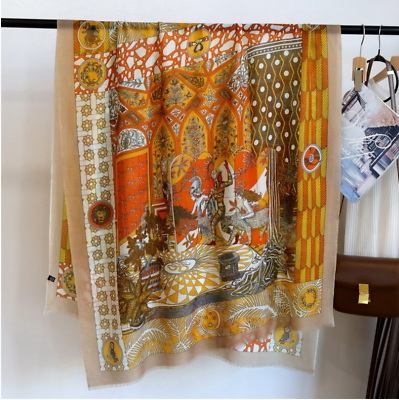 #ad 100% wool printed long scarf orange coffee shawl scarf 200 * 100cm
