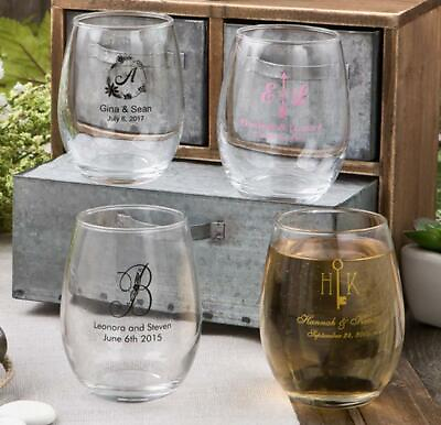 #ad 20 96 Personalized Monogram 9 oz Stemless Wine Glass w Optional Boxes