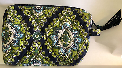 #ad Vera Bradley zippered Cosmetic Bag Lined Navy Green Pattern