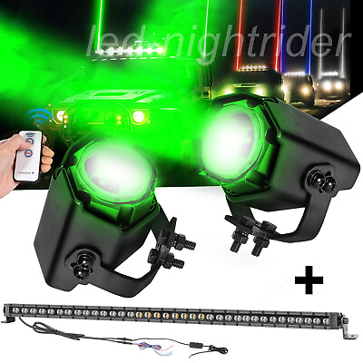 #ad 2X Laser RGB LED Whip Lights Whipless 30quot; UTV Rear LED Light Bar Polaris Can Am