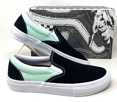 #ad VANS Skate Slip On Sneakers Mint Black For Women Suede Canvas Casual VN0A5FCAM2T