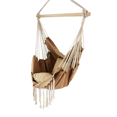 #ad Indoor Outdoor Hammock Chair Hanging Rope Swing 440Lbs Side Pocket Cocoon Cotton