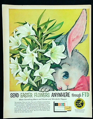 #ad 1962 FTD Easter Bunny Flowers Print Ad Good for Child#x27;s Room