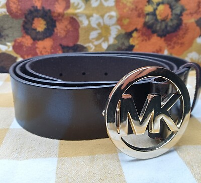 #ad MICHAEL KORS Womens Brown Belt Genuine Leather Gold Hardware Size Large