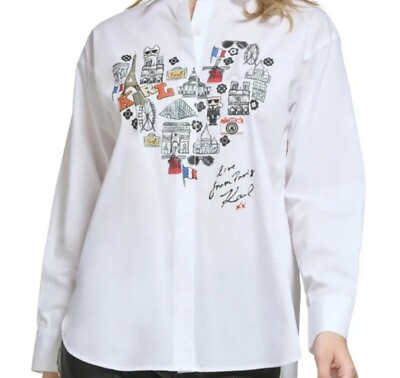 #ad Karl Lagerfeld Paris Whimsy White Heart Shirt Límited Edition Women#x27;s M