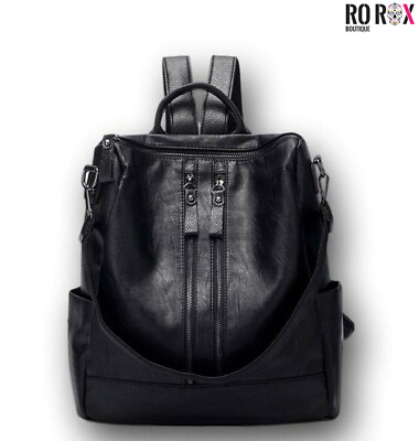 Ro Rox Backpack Womens Faux Leather Punk Zip Laptop School Uni Work Bag Rucksack GBP 14.00