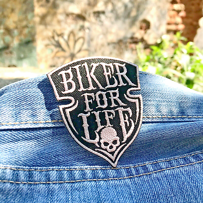 #ad Biker for Life Live to Ride Patch Logo Label Patch Skull Motorcycle 3 Inches