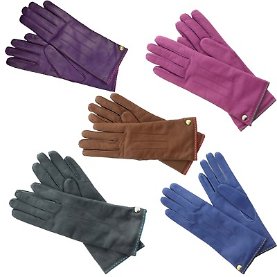 Coach Women#x27;s Leather Gloves Cashmere Lined Wrist Length 82821 MSRP $98