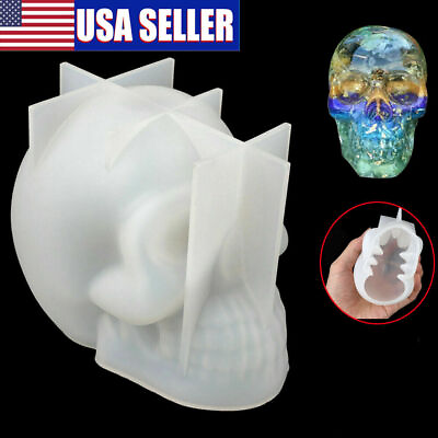 #ad DIY 3D Silicone Resin Casting Mold Skull Head Halloween Mould Tool Epoxy Craft