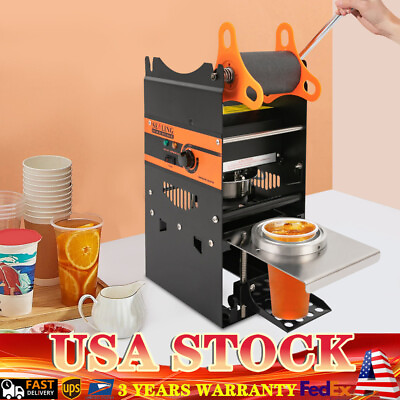 #ad 110V Manual Plastic Drink Tea Cup Sealer Bubble Tea Sealing Machine 300Cups h US