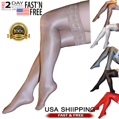 #ad USA Fashion Ladies 70D Oil Shiny Top Stay Up Thigh High Stockings Pantyhose