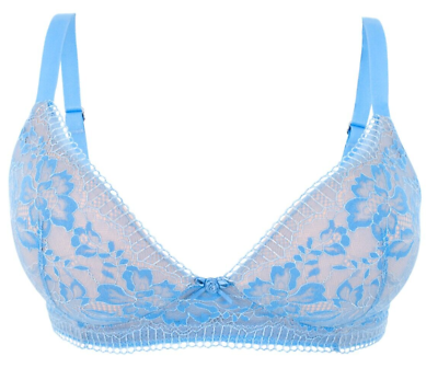 #ad Glamorise PERFECT quot;Aquot; PADDED Lace Cup Bra 38A Wireless STRETCH STRAPS Blue NEW