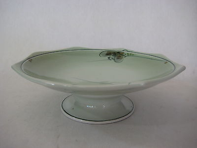 #ad NICE HAND PAINTED CELADON OCTAGON FOOTED BOWL PLATE SIGNED 11quot; D X 3 1 3quot; H