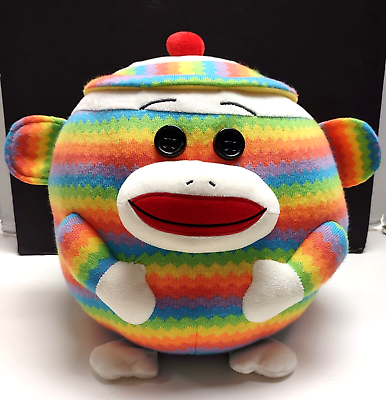 #ad TY Beanie Ballz Sock Monkey 11” Large Stuffed Ball Plush Toy