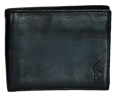 #ad Polo Ralph Lauren Black Leather Bifold Wallet Embossed Logo Worn Dad Style 4quot;
