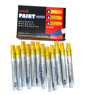 #ad 12 Pack YELLOW Uni Paint Marker 63605 PX 20 Oil Based Paint Marker Medium Line