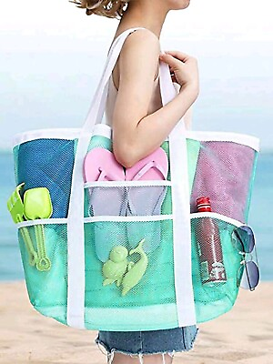 #ad Unisex Large Mesh Pocket Beach Pool Bag Swimming Tote Foldable Shopping Handbag