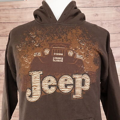 #ad JEEP WRANGLER LOGO BROWN PULLOVER HOODIE MENS SIZE L LARGE