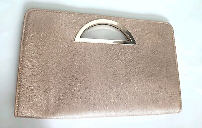 #ad Gold Metallic Clutch Bag Purse Women#x27;s Shiny Gold Handle