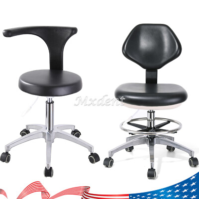 #ad 2Style Dental BLACK PU Leather Assistant Stool Adjustable Mobile Chair