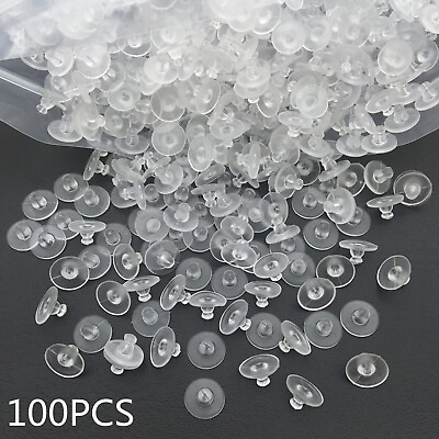 #ad 100x Clear Silicone Earring Backs Rubber Disc Earring Backs for Studs Earring US
