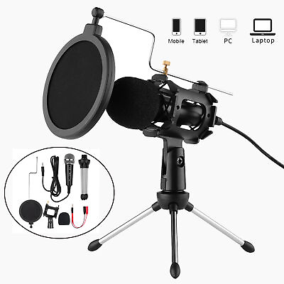 #ad Condenser Microphone Kit with Tripod Shock Mount 3.5mm for Studio Recording J2H9