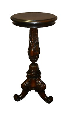 #ad Antique Carved Mahogany Round Pedestal