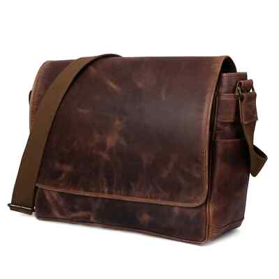 #ad Classic Handcrafted Brown Leather Messenger Bag With Large Specious Compartments