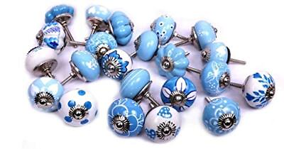#ad Set of 10 Pcs Knobs Blue amp; White Hand Painted Ceramic Knobs Cabinet Drawer Pull