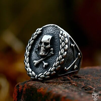 #ad New Stainless Steel Jolly Roger Pirate Skull Ring with Crossbones