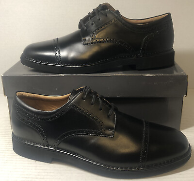#ad Rockport Mens Cap Toe Oxford Dress Shoe Genuine Black Leather Vibram Mens 11.5 M