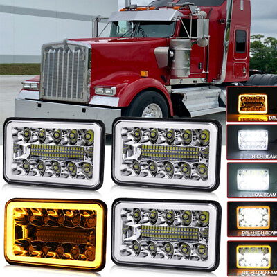 #ad 4PCS DOT 4x6#x27;#x27; LED Headlights DRL Hi Lo Fit Kenworth T800 T400 T600A T600 W900