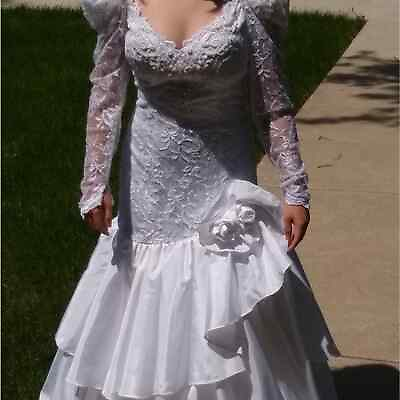 #ad Lace and Satin beaded size 4 wedding dress